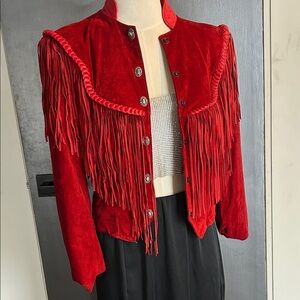 CACHE vintage Red suede fringe Jacket